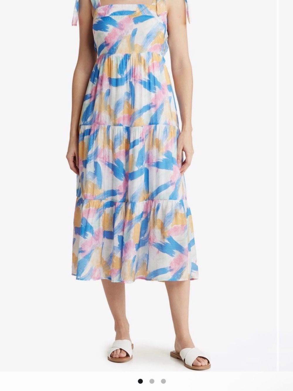 Blu Pepper Paintbrush Tiered Midi Dress - Blue Pink Yellow